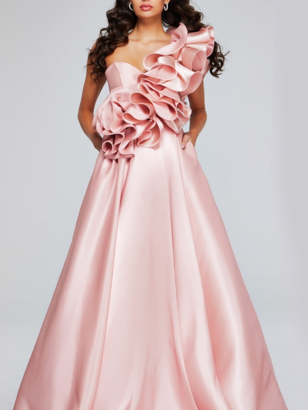 Jovani Blush Pink Ruffle One Shoulder Ball Gown Dress Size 4 NWOT | Style 40796